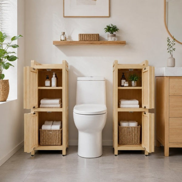 English Elm Slim Bamboo Low Cabinet Compact Organizer for Hallway Bedroom or Entryway Storage W2207P563295