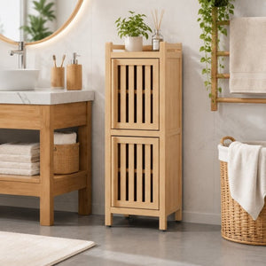 English Elm Slim Bamboo Low Cabinet Compact Organizer for Hallway Bedroom or Entryway Storage W2207P563295