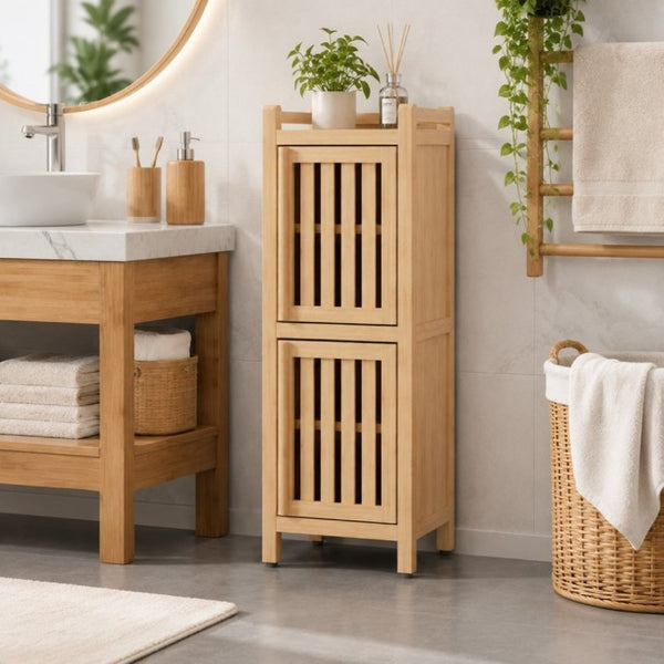 English Elm Slim Bamboo Low Cabinet Compact Organizer for Hallway Bedroom or Entryway Storage W2207P563295