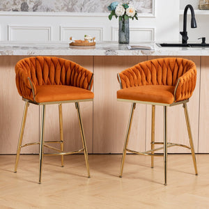 English Elm 26'' Velvet Counter Stool Sculpted Wave Back Golden Chrome Base Kitchen Island Seating Orange W2215P516337