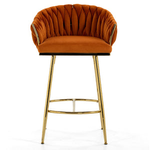 English Elm 26'' Velvet Counter Stool Sculpted Wave Back Golden Chrome Base Kitchen Island Seating Orange W2215P516337