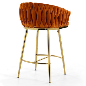 English Elm 26'' Velvet Counter Stool Sculpted Wave Back Golden Chrome Base Kitchen Island Seating Orange W2215P516337