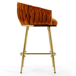 English Elm 26'' Velvet Counter Stool Sculpted Wave Back Golden Chrome Base Kitchen Island Seating Orange W2215P516337