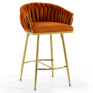 English Elm 26'' Velvet Counter Stool Sculpted Wave Back Golden Chrome Base Kitchen Island Seating Orange W2215P516337