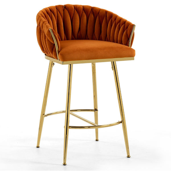 English Elm 26'' Velvet Counter Stool Sculpted Wave Back Golden Chrome Base Kitchen Island Seating Orange W2215P516337
