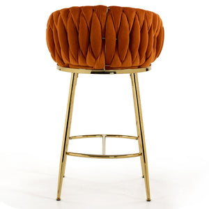 English Elm 26'' Velvet Counter Stool Sculpted Wave Back Golden Chrome Base Kitchen Island Seating Orange W2215P516337