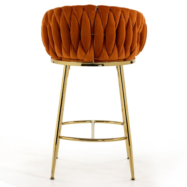 English Elm 26'' Velvet Counter Stool Sculpted Wave Back Golden Chrome Base Kitchen Island Seating Orange W2215P516337