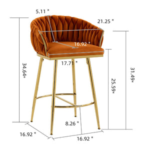 English Elm 26'' Velvet Counter Stool Sculpted Wave Back Golden Chrome Base Kitchen Island Seating Orange W2215P516337