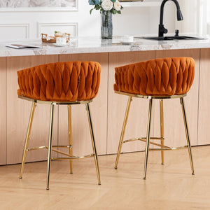 English Elm 26'' Velvet Counter Stool Sculpted Wave Back Golden Chrome Base Kitchen Island Seating Orange W2215P516337