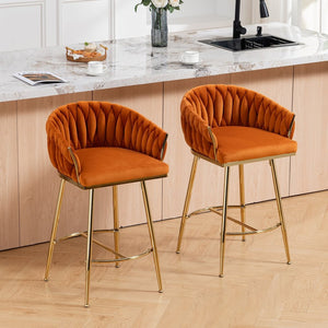 English Elm 26'' Velvet Counter Stool Sculpted Wave Back Golden Chrome Base Kitchen Island Seating Orange W2215P516337