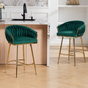 English Elm 26'' Velvet Counter Stool Sculpted Wave Back Golden Chrome Base Kitchen Island Seating Green W2215P516343
