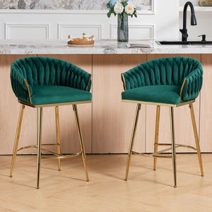 English Elm 26'' Velvet Counter Stool Sculpted Wave Back Golden Chrome Base Kitchen Island Seating Green W2215P516343
