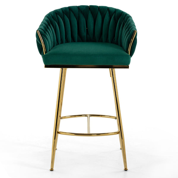 English Elm 26'' Velvet Counter Stool Sculpted Wave Back Golden Chrome Base Kitchen Island Seating Green W2215P516343