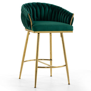English Elm 26'' Velvet Counter Stool Sculpted Wave Back Golden Chrome Base Kitchen Island Seating Green W2215P516343