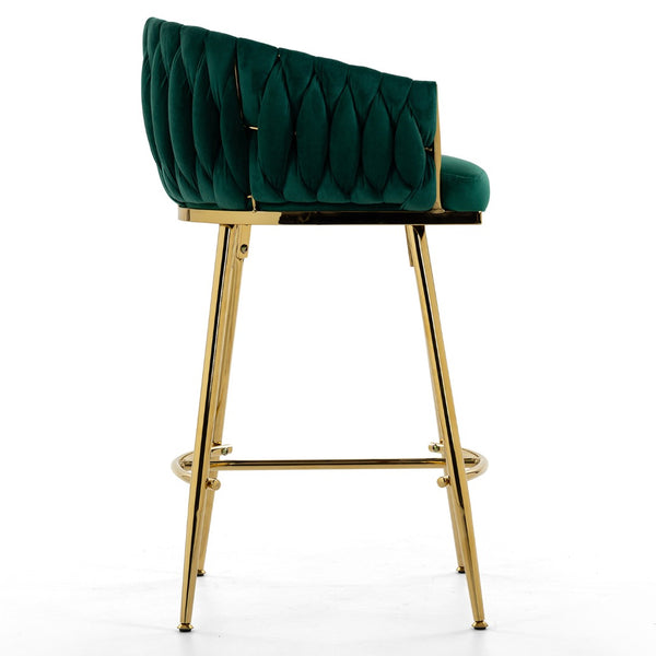 English Elm 26'' Velvet Counter Stool Sculpted Wave Back Golden Chrome Base Kitchen Island Seating Green W2215P516343