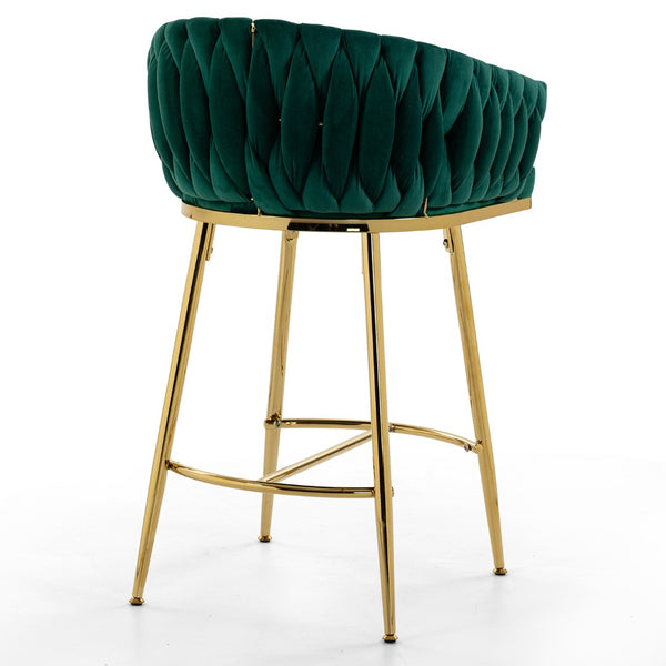 English Elm 26'' Velvet Counter Stool Sculpted Wave Back Golden Chrome Base Kitchen Island Seating Green W2215P516343