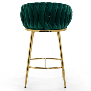 English Elm 26'' Velvet Counter Stool Sculpted Wave Back Golden Chrome Base Kitchen Island Seating Green W2215P516343