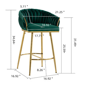 English Elm 26'' Velvet Counter Stool Sculpted Wave Back Golden Chrome Base Kitchen Island Seating Green W2215P516343