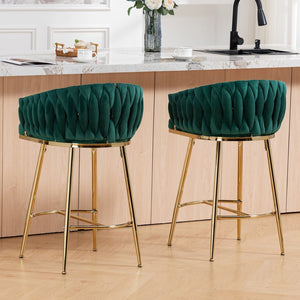 English Elm 26'' Velvet Counter Stool Sculpted Wave Back Golden Chrome Base Kitchen Island Seating Green W2215P516343