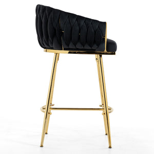 English Elm 26'' Velvet Counter Stool Sculpted Wave Back Golden Chrome Base Kitchen Island Seating Black W2215P516345