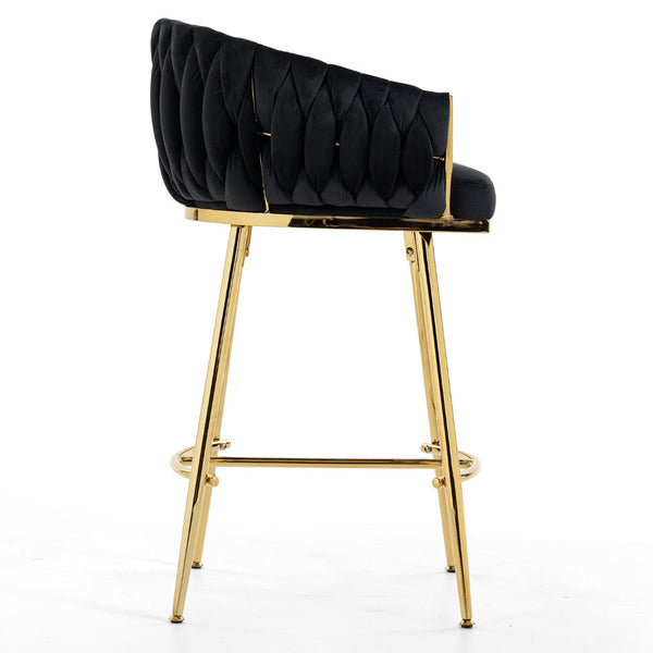 English Elm 26'' Velvet Counter Stool Sculpted Wave Back Golden Chrome Base Kitchen Island Seating Black W2215P516345