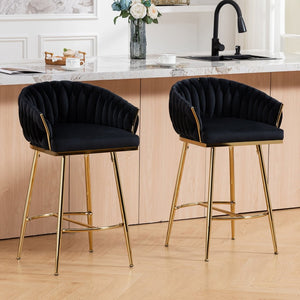 English Elm 26'' Velvet Counter Stool Sculpted Wave Back Golden Chrome Base Kitchen Island Seating Black W2215P516345