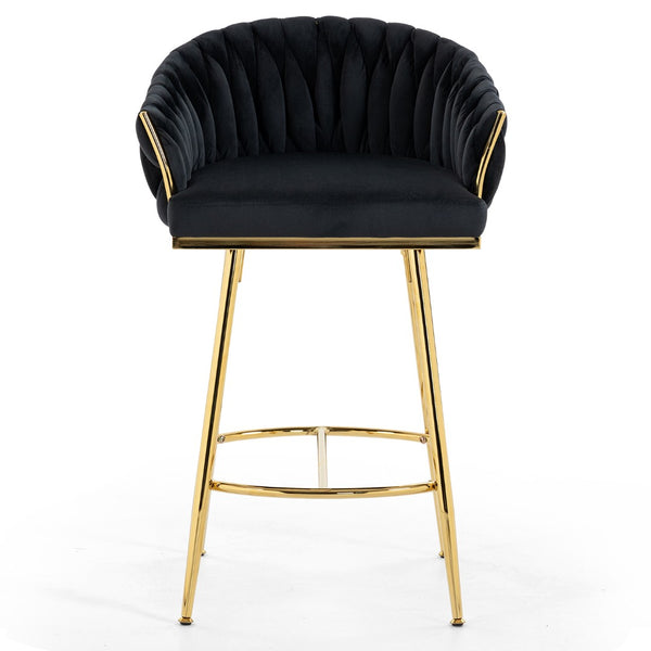 English Elm 26'' Velvet Counter Stool Sculpted Wave Back Golden Chrome Base Kitchen Island Seating Black W2215P516345