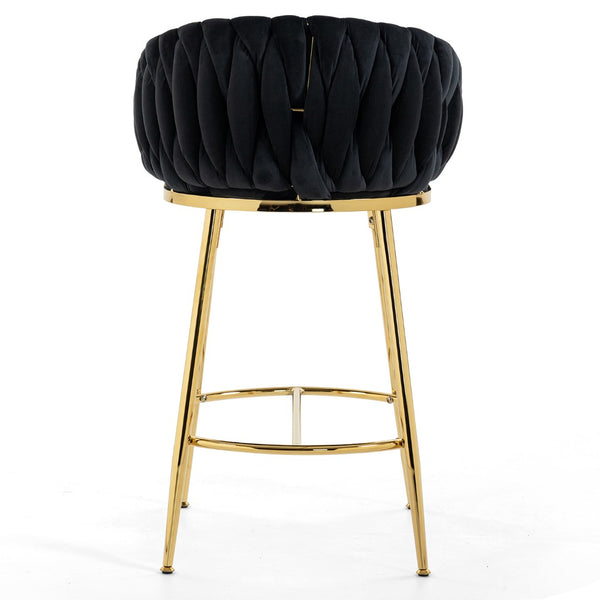 English Elm 26'' Velvet Counter Stool Sculpted Wave Back Golden Chrome Base Kitchen Island Seating Black W2215P516345