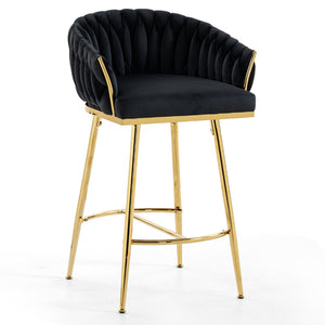 English Elm 26'' Velvet Counter Stool Sculpted Wave Back Golden Chrome Base Kitchen Island Seating Black W2215P516345