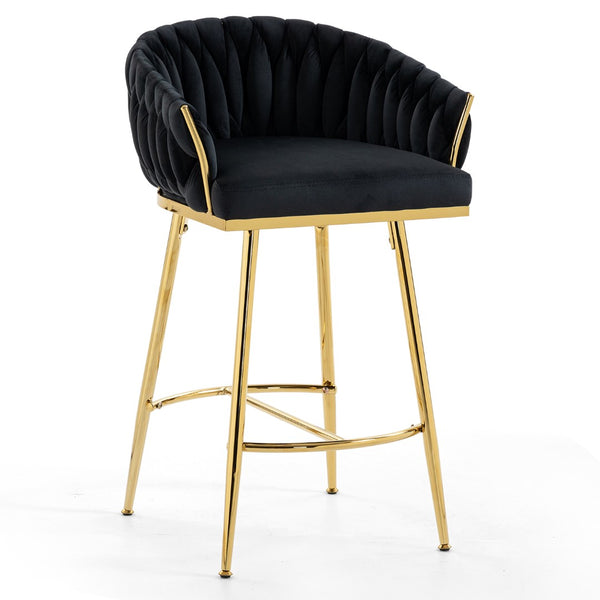 English Elm 26'' Velvet Counter Stool Sculpted Wave Back Golden Chrome Base Kitchen Island Seating Black W2215P516345