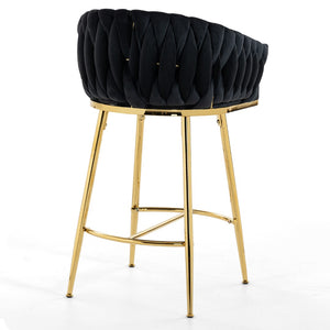 English Elm 26'' Velvet Counter Stool Sculpted Wave Back Golden Chrome Base Kitchen Island Seating Black W2215P516345