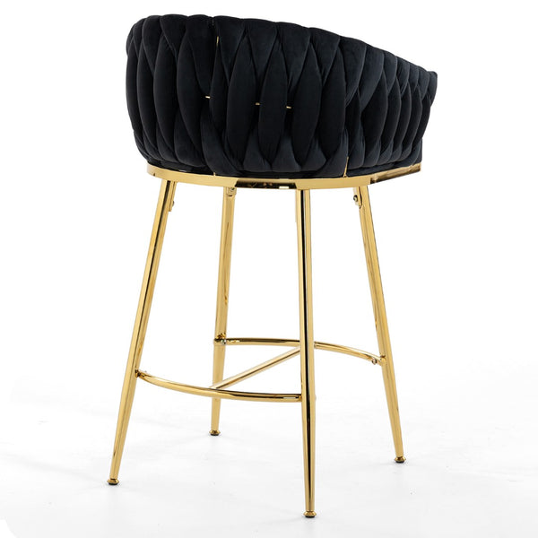 English Elm 26'' Velvet Counter Stool Sculpted Wave Back Golden Chrome Base Kitchen Island Seating Black W2215P516345