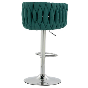 English Elm 360° Swivel Counter Height Barstools Set of 2 with Woven Back Chrome Frame Footrest Green W2215P517203