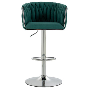 English Elm 360° Swivel Counter Height Barstools Set of 2 with Woven Back Chrome Frame Footrest Green W2215P517203