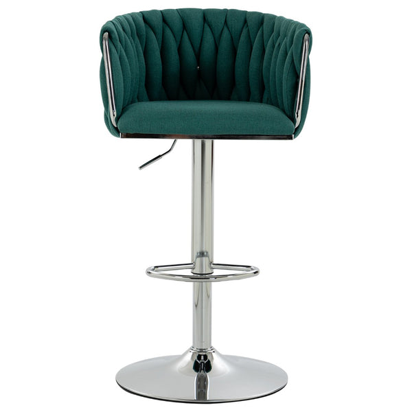 English Elm 360° Swivel Counter Height Barstools Set of 2 with Woven Back Chrome Frame Footrest Green W2215P517203