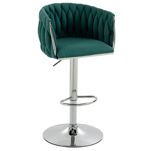 English Elm 360° Swivel Counter Height Barstools Set of 2 with Woven Back Chrome Frame Footrest Green W2215P517203