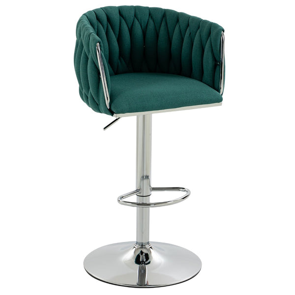 English Elm 360° Swivel Counter Height Barstools Set of 2 with Woven Back Chrome Frame Footrest Green W2215P517203