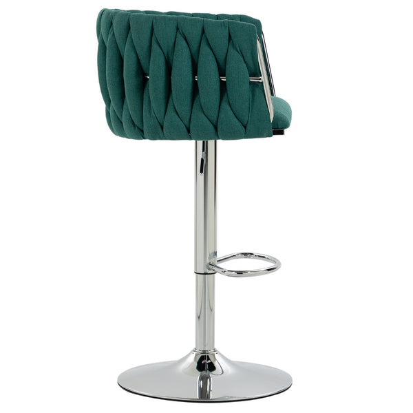 English Elm 360° Swivel Counter Height Barstools Set of 2 with Woven Back Chrome Frame Footrest Green W2215P517203