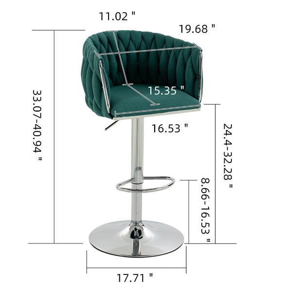 English Elm 360° Swivel Counter Height Barstools Set of 2 with Woven Back Chrome Frame Footrest Green W2215P517203