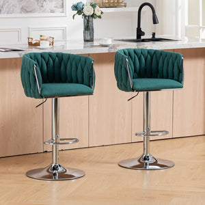 English Elm 360° Swivel Counter Height Barstools Set of 2 with Woven Back Chrome Frame Footrest Green W2215P517203