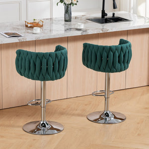 English Elm 360° Swivel Counter Height Barstools Set of 2 with Woven Back Chrome Frame Footrest Green W2215P517203