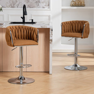 English Elm 360° Swivel Counter Height Barstools Set of 2 with Woven Back Chrome Frame Footrest Caramel W2215P517205