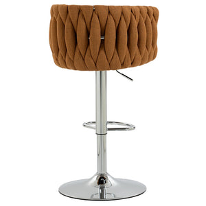 English Elm 360° Swivel Counter Height Barstools Set of 2 with Woven Back Chrome Frame Footrest Caramel W2215P517205