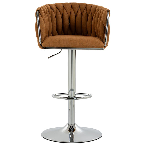 English Elm 360° Swivel Counter Height Barstools Set of 2 with Woven Back Chrome Frame Footrest Caramel W2215P517205