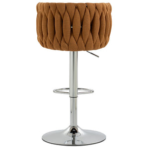 English Elm 360° Swivel Counter Height Barstools Set of 2 with Woven Back Chrome Frame Footrest Caramel W2215P517205