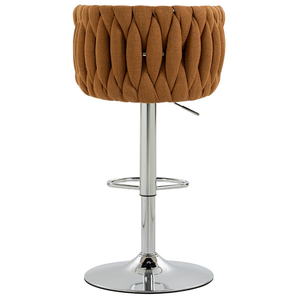 English Elm 360° Swivel Counter Height Barstools Set of 2 with Woven Back Chrome Frame Footrest Caramel W2215P517205