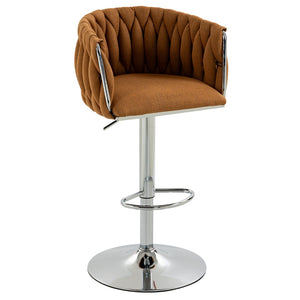 English Elm 360° Swivel Counter Height Barstools Set of 2 with Woven Back Chrome Frame Footrest Caramel W2215P517205