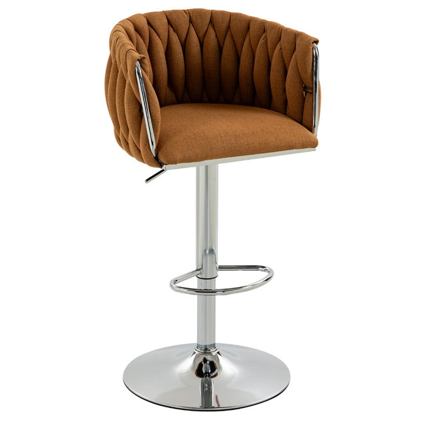 English Elm 360° Swivel Counter Height Barstools Set of 2 with Woven Back Chrome Frame Footrest Caramel W2215P517205