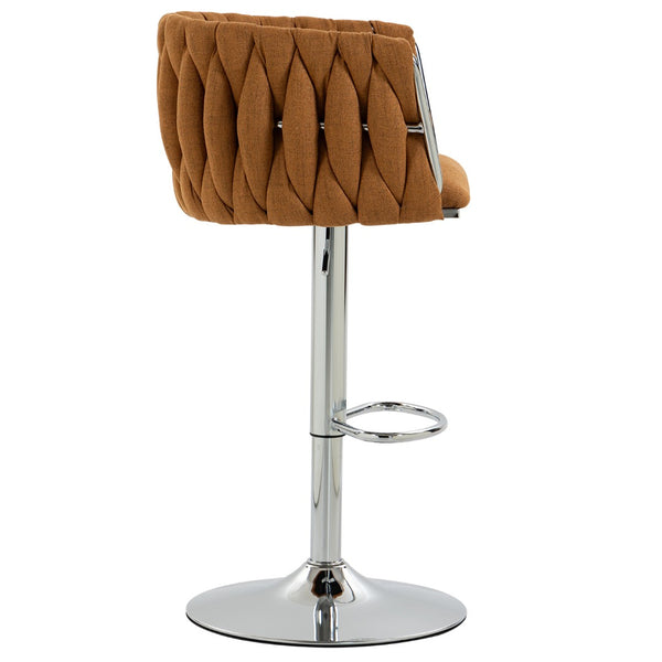 English Elm 360° Swivel Counter Height Barstools Set of 2 with Woven Back Chrome Frame Footrest Caramel W2215P517205