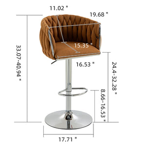 English Elm 360° Swivel Counter Height Barstools Set of 2 with Woven Back Chrome Frame Footrest Caramel W2215P517205